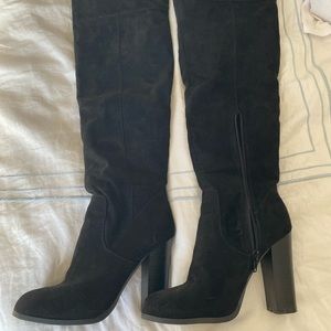 Black suede over the knee boots